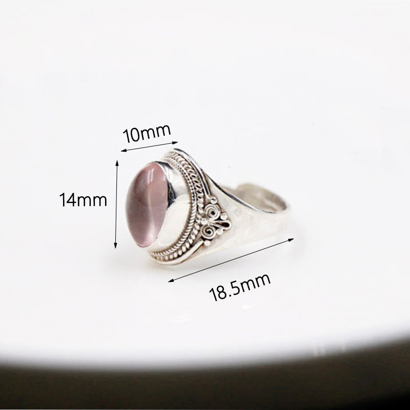 Bague ajustable Foviel en argent sterling 925, faite à la main, en quartz rose naturel, énergie d'amour