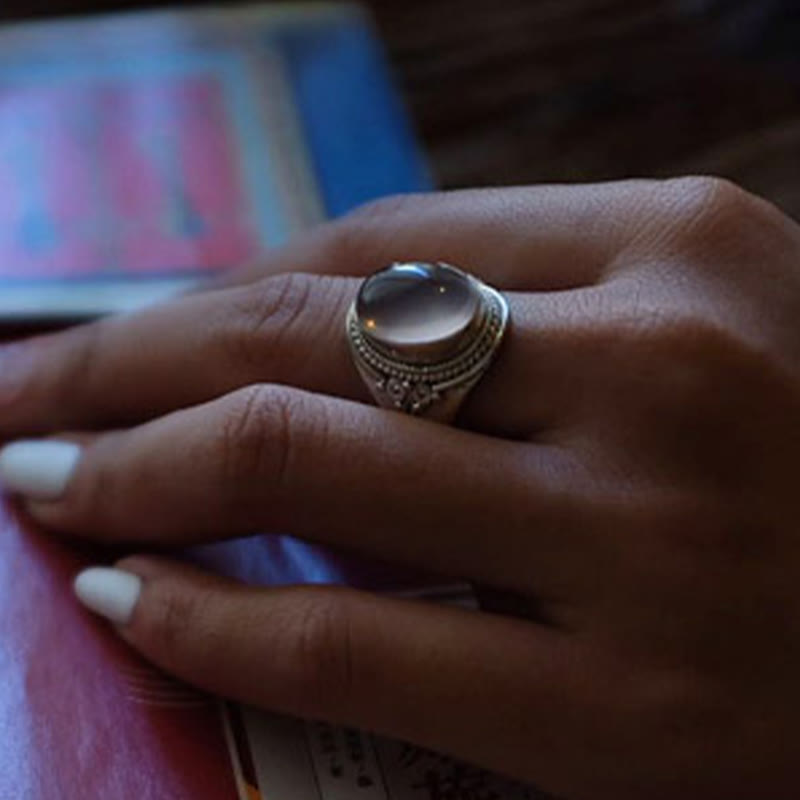 Bague ajustable Foviel en argent sterling 925, faite à la main, en quartz rose naturel, énergie d'amour