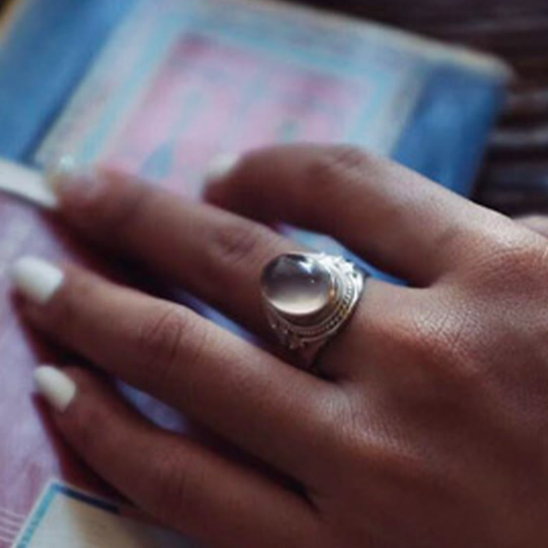 Bague ajustable Foviel en argent sterling 925, faite à la main, en quartz rose naturel, énergie d'amour