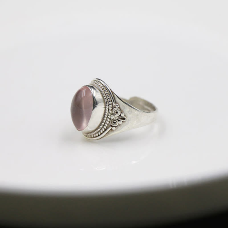 Bague ajustable Foviel en argent sterling 925, faite à la main, en quartz rose naturel, énergie d'amour
