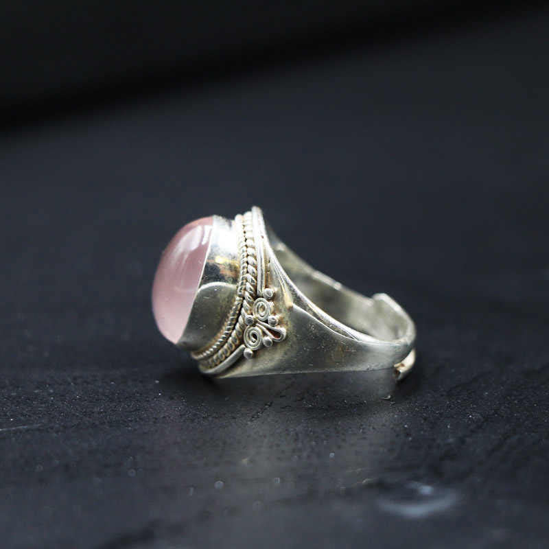 Bague ajustable Foviel en argent sterling 925, faite à la main, en quartz rose naturel, énergie d'amour