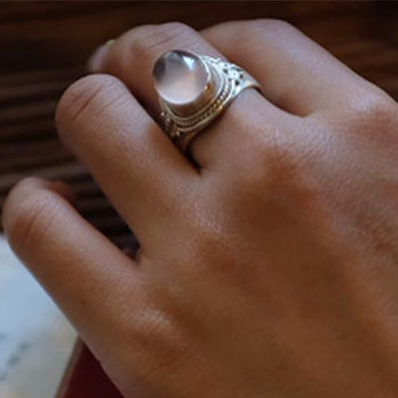 Bague ajustable Foviel en argent sterling 925, faite à la main, en quartz rose naturel, énergie d'amour