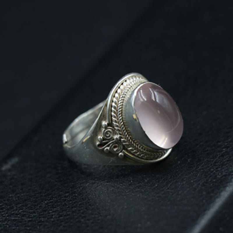 Bague ajustable Foviel en argent sterling 925, faite à la main, en quartz rose naturel, énergie d'amour