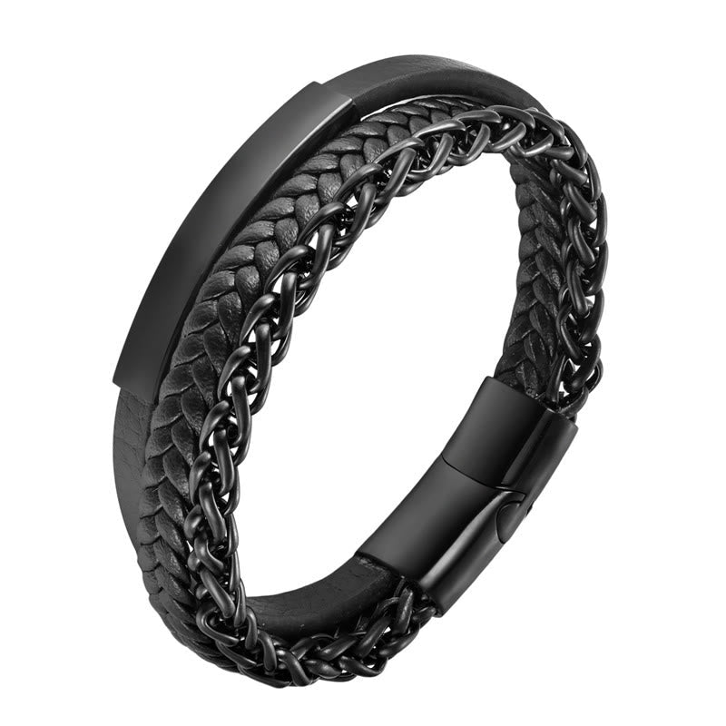 Buddha Stones Woven Pattern Titanium Steel Stimulation Multi-layer Leather Buckle Bracelet - image 4