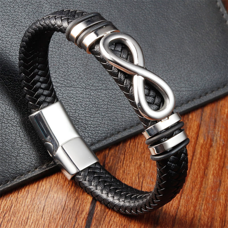 Foviel Endless Knot Design Titanium Steel Strengthen Braided Leather Buckle Bracelet