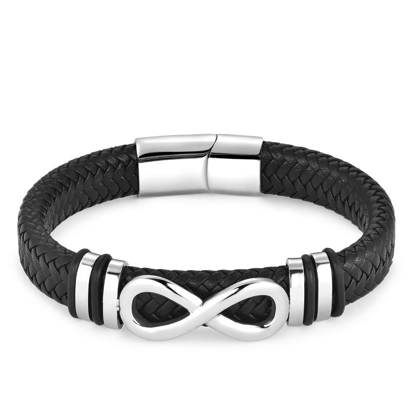 Foviel Endless Knot Design Titanium Steel Strengthen Braided Leather Buckle Bracelet