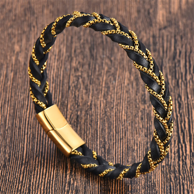 Foviel Simple Design Titanium Steel Calm Braided Leather Buckle Bracelet