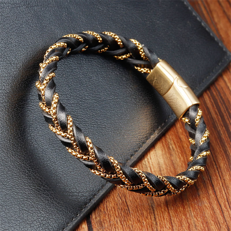 Foviel Simple Design Titanium Steel Calm Braided Leather Buckle Bracelet
