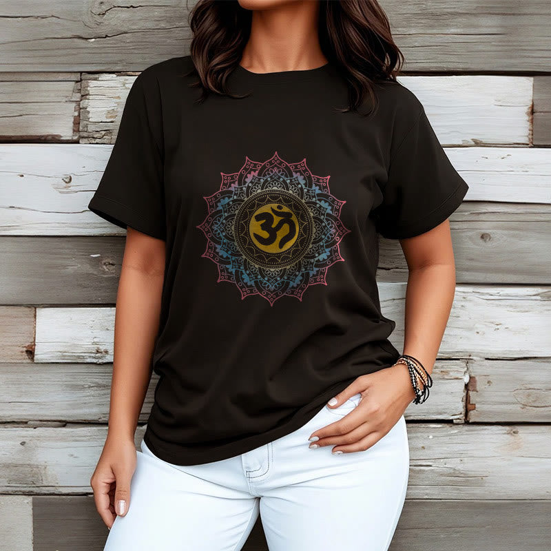 Foviel Color Gradient Mandala OM Pattern Tee T-shirt
