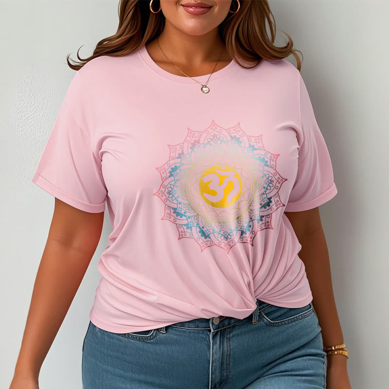 Foviel Color Gradient Mandala OM Pattern Tee T-shirt