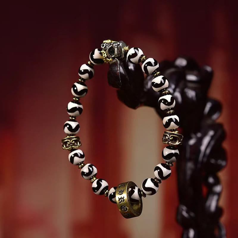 Bracelet de bénédiction Foviel avec perle Dzi tibétaine vintage Om Mani Padme Hum