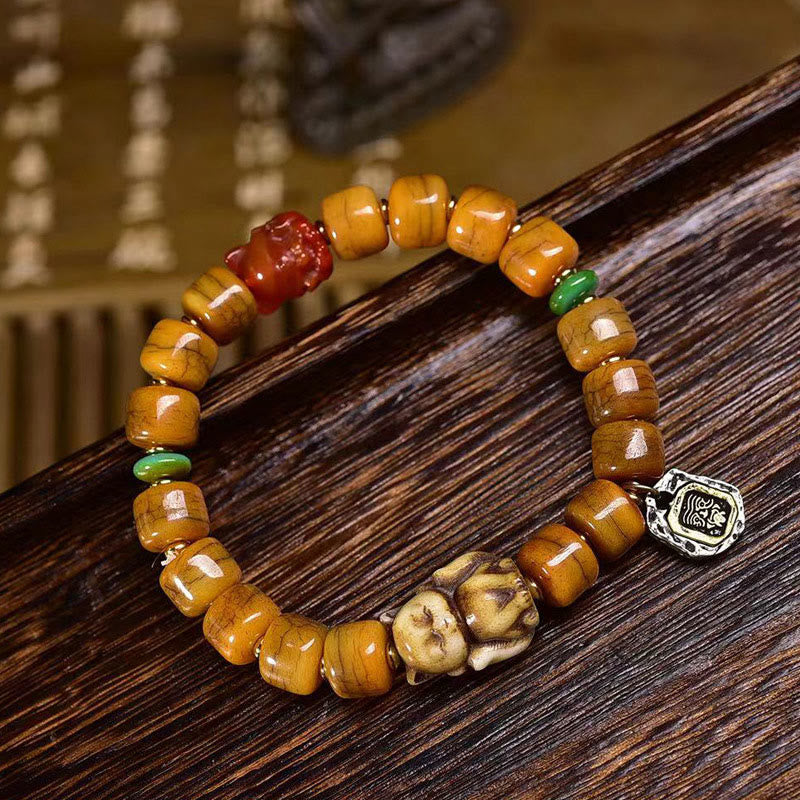 Foviel Vintage Tibetan Bone Beads Dzi Bead Cute Fox Balance Bracelet