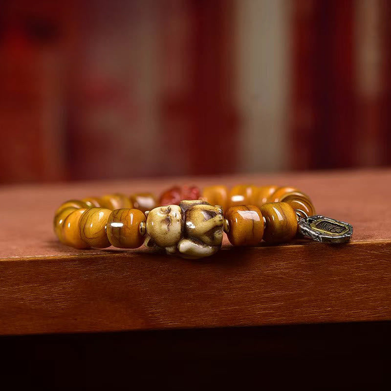 Foviel Vintage Tibetan Bone Beads Dzi Bead Cute Fox Balance Bracelet