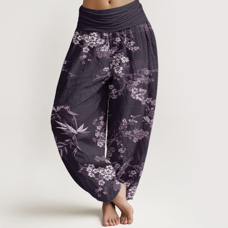 Buddha Stones Pure Cotton White Sakura Flower Pattern Women's Elastic Waist Harem Pants - Purple - US22,UK/AU26,EU54 (6XL) - image 6
