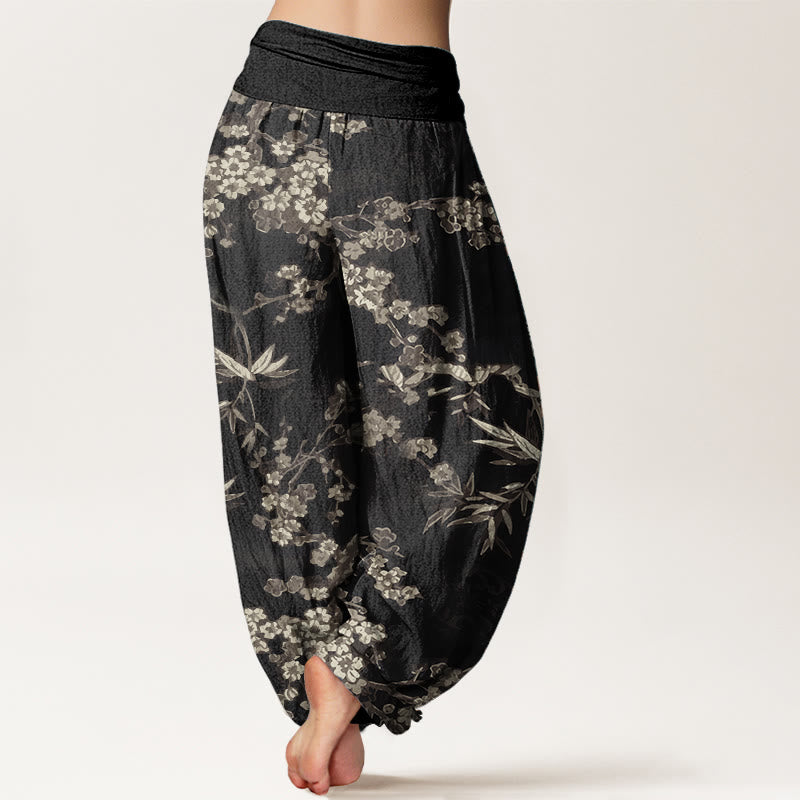 Buddha Stones Pure Cotton White Sakura Flower Pattern Women's Elastic Waist Harem Pants - image 11