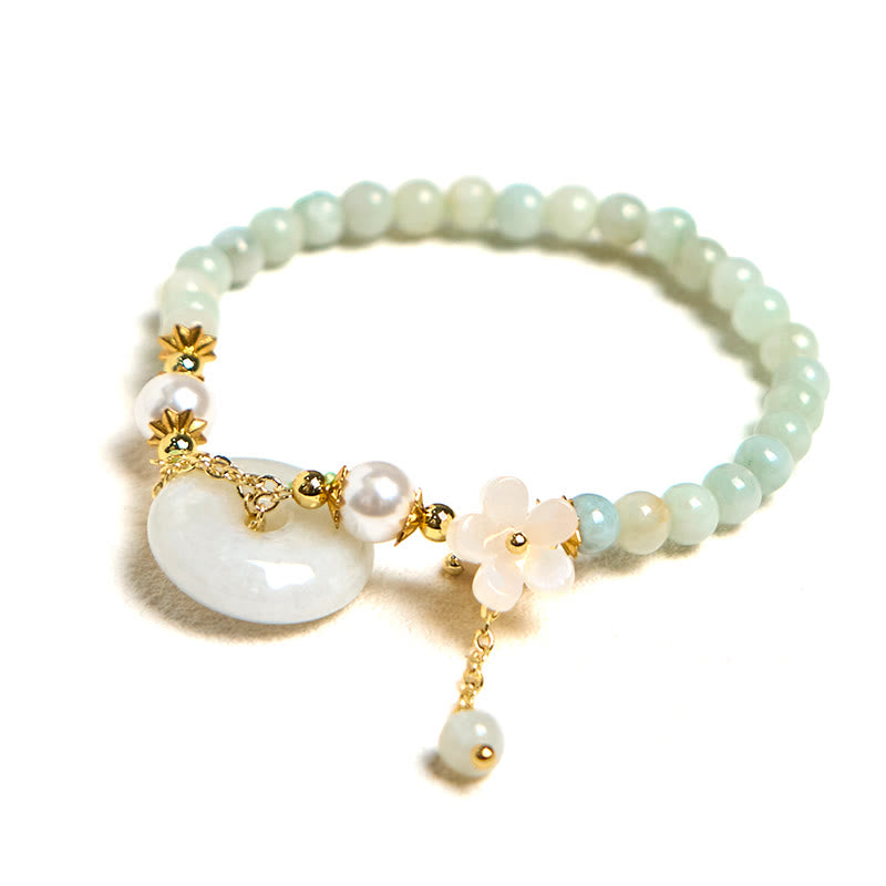 Foviel Jade Frieden Schnalle Perlen Blume Wohlstand Armband