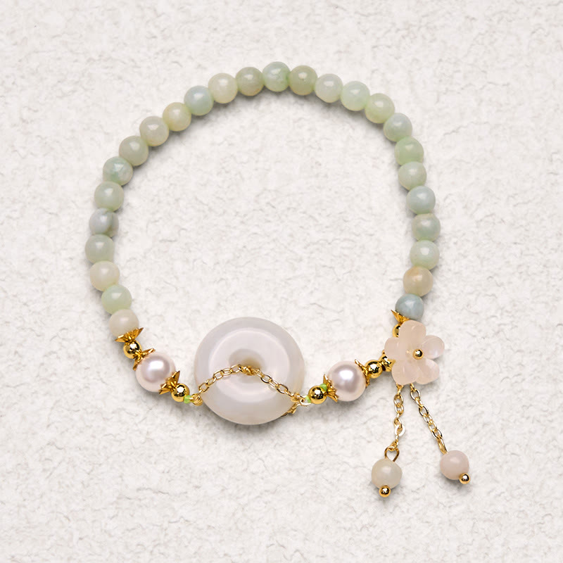 Foviel Jade Frieden Schnalle Perlen Blume Wohlstand Armband