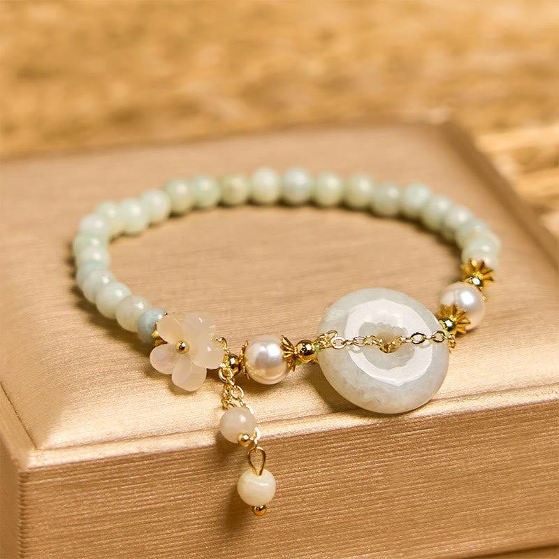 Foviel Jade Frieden Schnalle Perlen Blume Wohlstand Armband