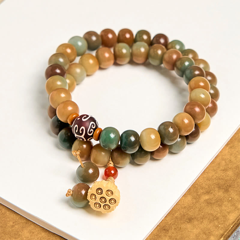 Bracelet double tour Foviel avec perles de Bodhi colorées et breloque fleur de lotus pour la paix