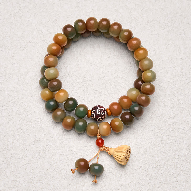 Bracelet double tour Foviel avec perles de Bodhi colorées et breloque fleur de lotus pour la paix