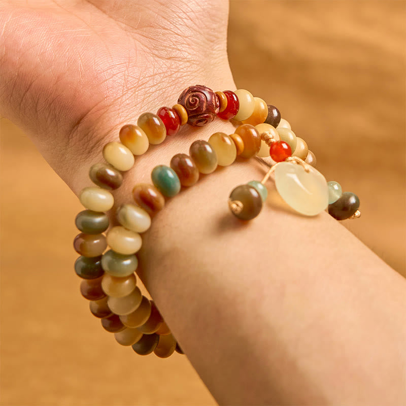 Foviel Colorful Bodhi Seed Peace Lock Charm Wisdom Abacus Beads Double Wrap Bracelet