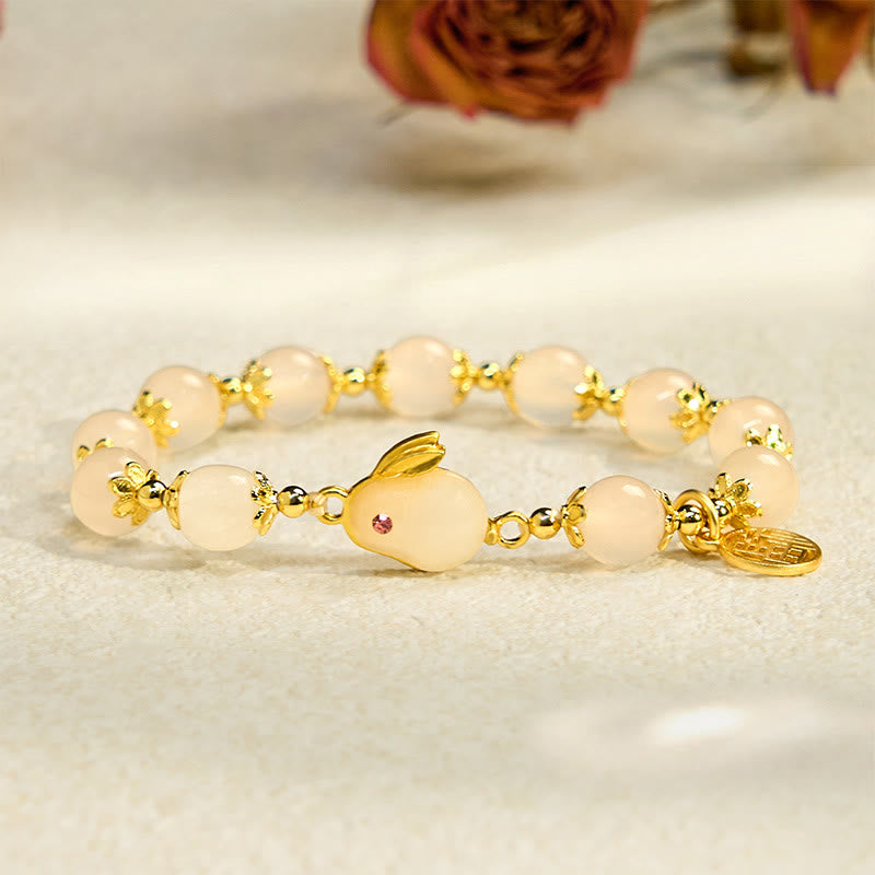 Foviel Rote Achat Chalcedon Kaninchen Fu Charakter Vertrauen Armband