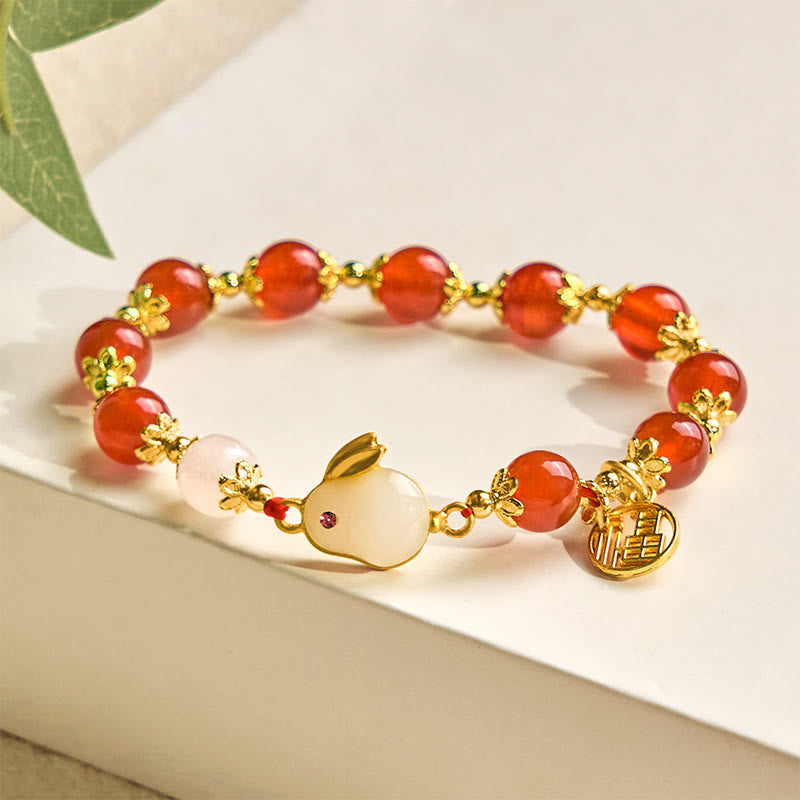 Foviel Rote Achat Chalcedon Kaninchen Fu Charakter Vertrauen Armband