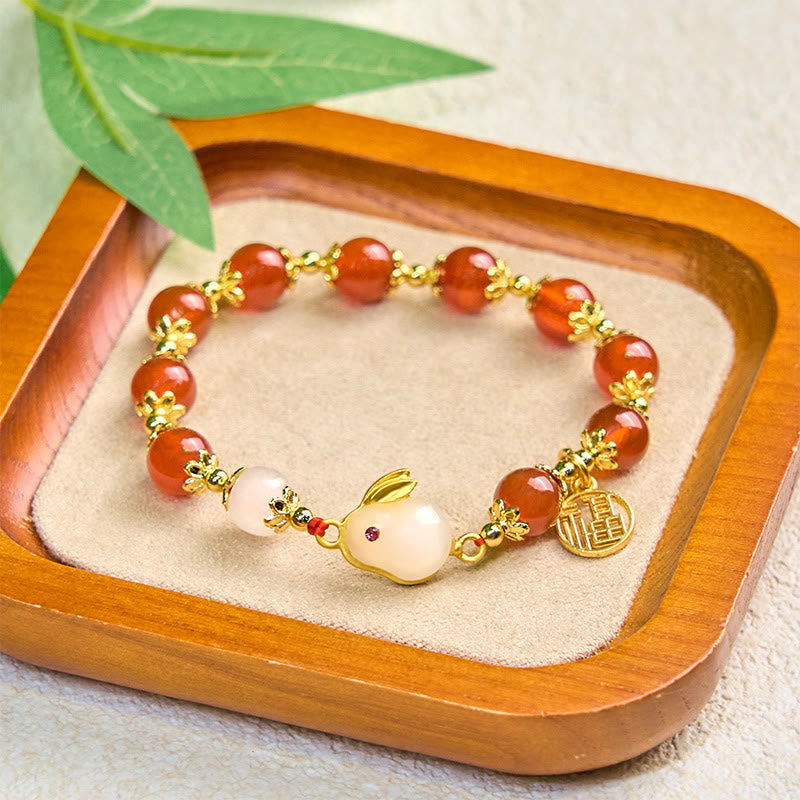 Foviel Rote Achat Chalcedon Kaninchen Fu Charakter Vertrauen Armband