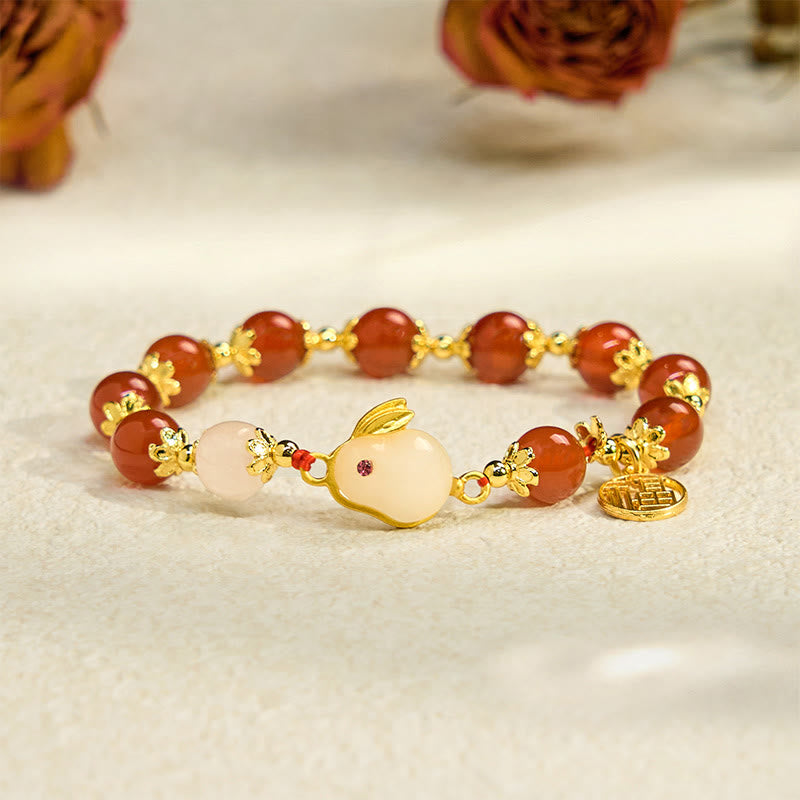 Foviel Rote Achat Chalcedon Kaninchen Fu Charakter Vertrauen Armband
