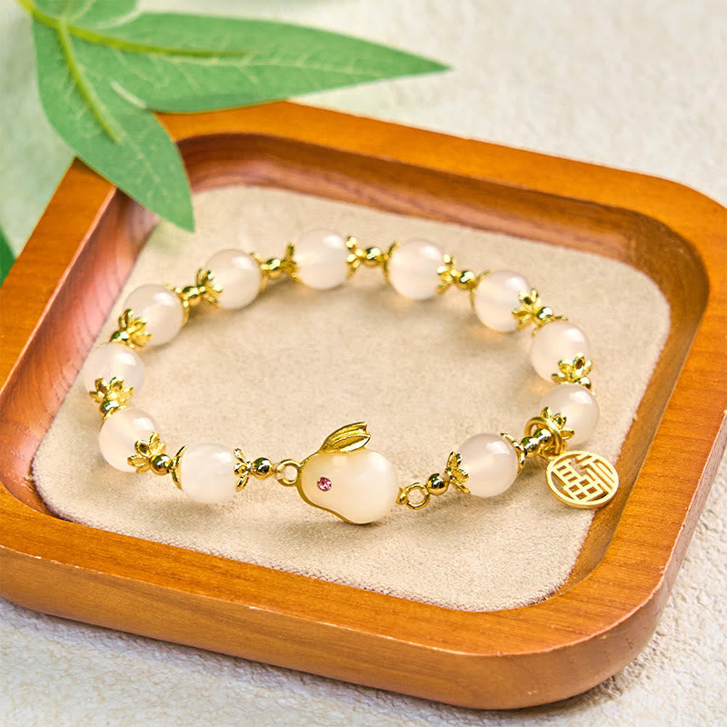 Foviel Rote Achat Chalcedon Kaninchen Fu Charakter Vertrauen Armband