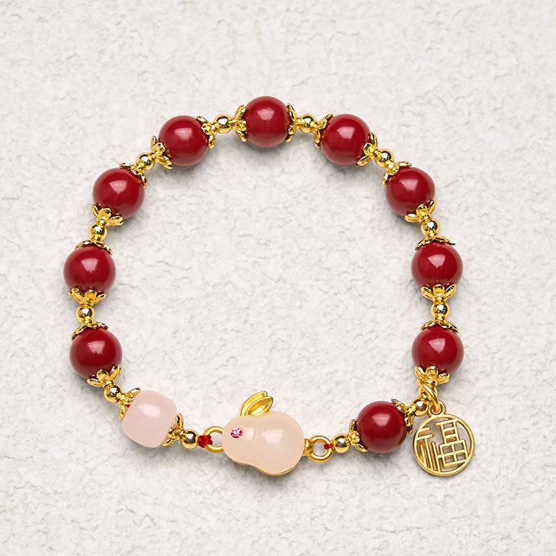 Foviel Cinnabar Cute Rabbit Bunny Fu Character Charm Blessing Bracelet