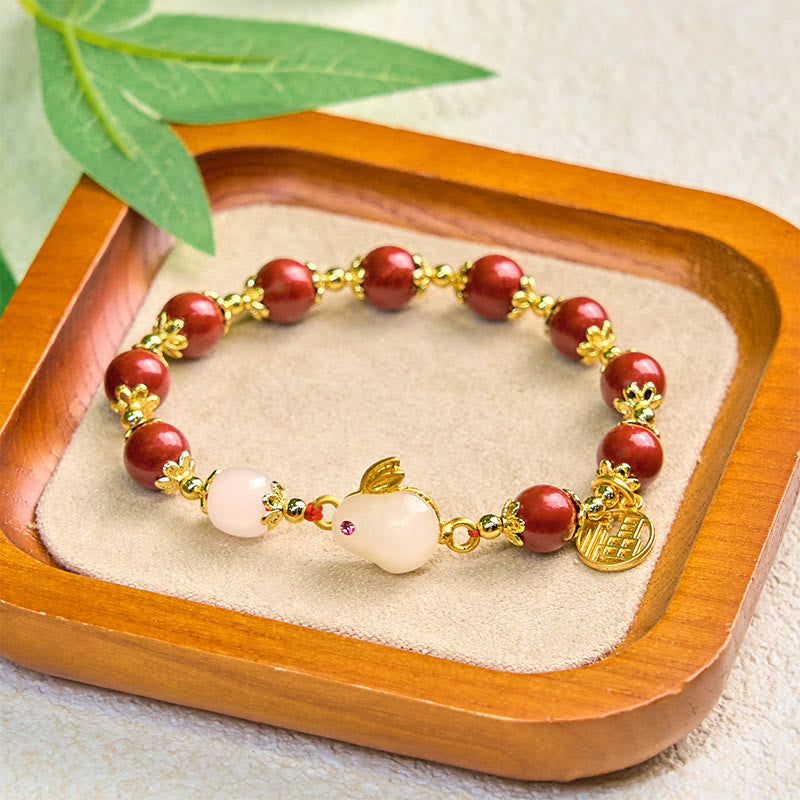 Foviel Cinnabar Cute Rabbit Bunny Fu Character Charm Blessing Bracelet