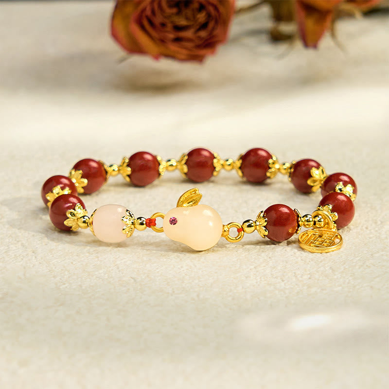Foviel Cinnabar Cute Rabbit Bunny Fu Character Charm Blessing Bracelet