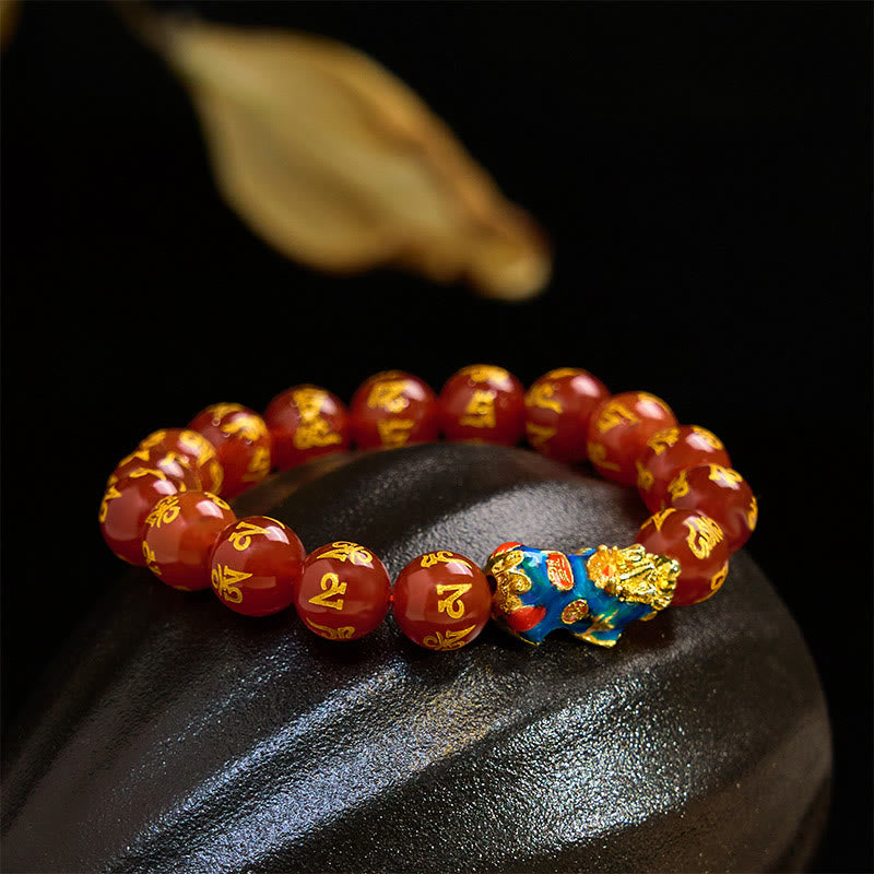 Foviel Red Agate Color Change PiXiu Om Mani Padme Hum Calm Bracelet