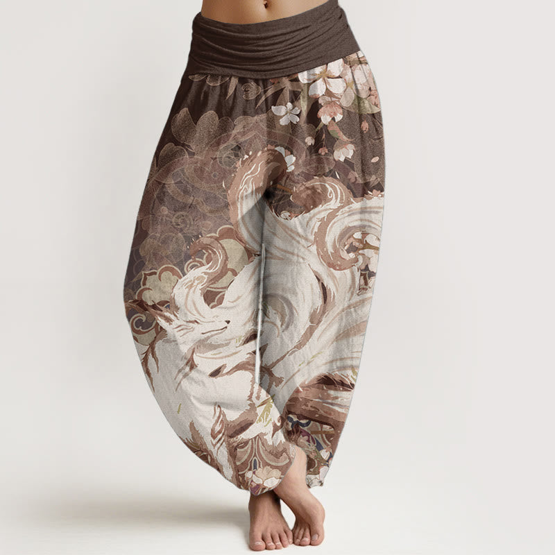 Buddha Stones Pure Cotton Fox Cherry Blossoms Women's Elastic Waist Harem Pants - SaddleBrown - US22,UK/AU26,EU54 (6XL) - image 5