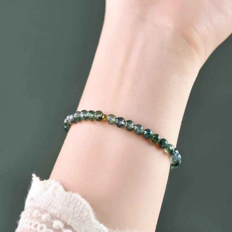 Foviel Moss Achat Glückliche Perlen-Beat Soothing Armband