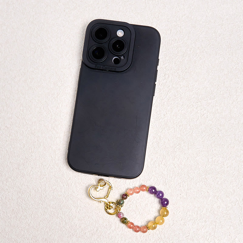 Porte-clés décoratif Foviel en perles de quartz fraise, améthyste et citrine naturelle, motif amour