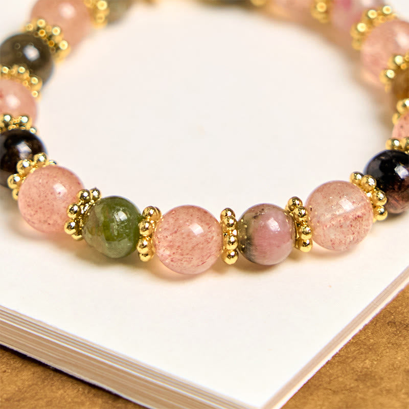 Foviel Natural Strawberry Quartz Crystal Beads Positive Key Chain Phone Hanging Decoration