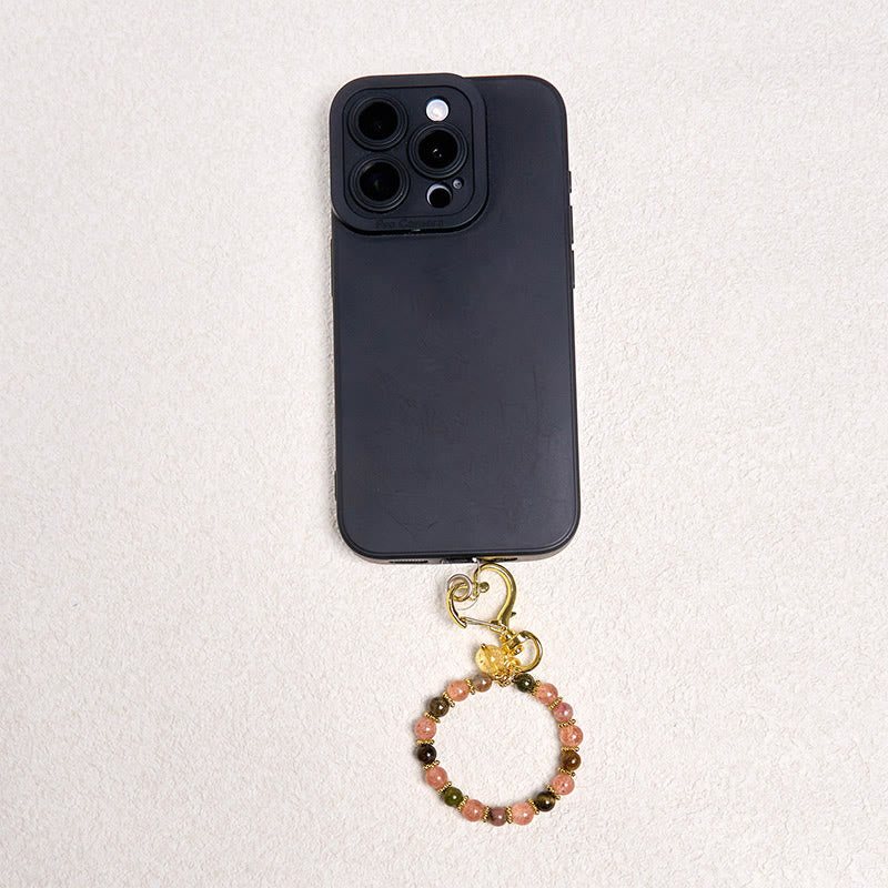 Foviel Natural Strawberry Quartz Crystal Beads Positive Key Chain Phone Hanging Decoration