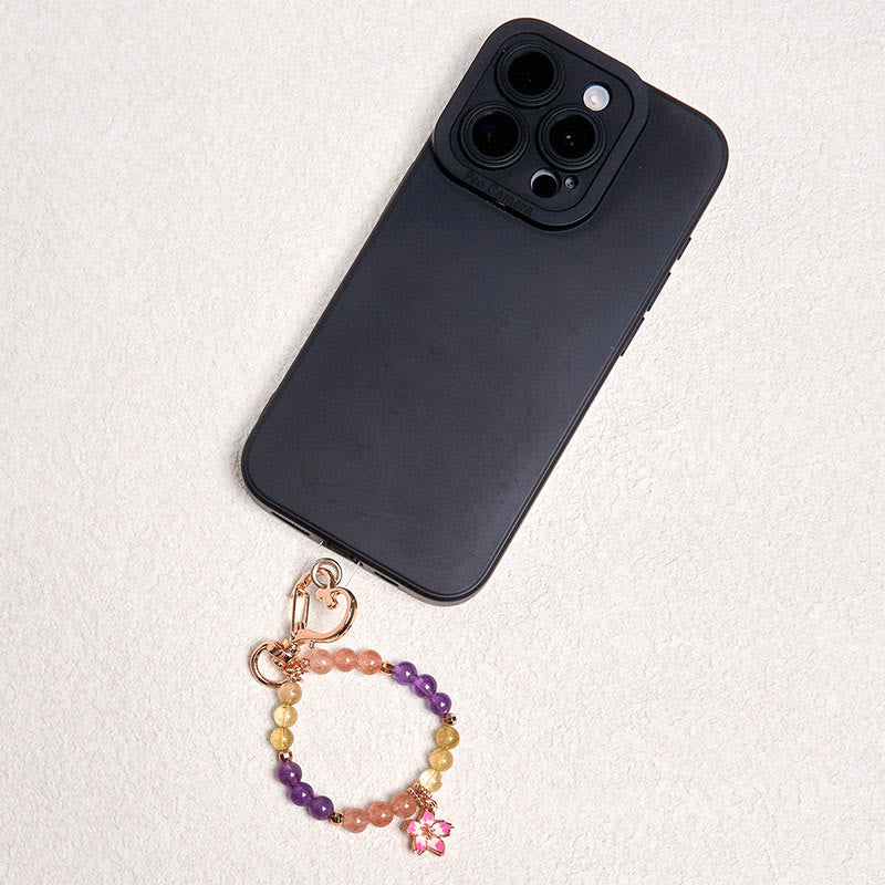 Porte-clés et décoration suspendue Foviel avec breloque fleur de l'amour en quartz fraise, améthyste et citrine naturels