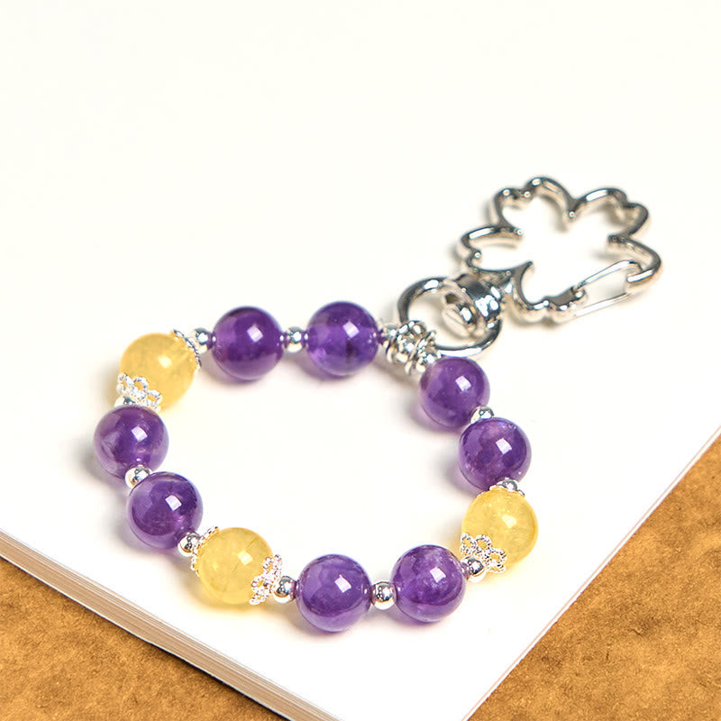 Foviel Natural Amethyst Citrine Positive Key Chain Bag Hanging Decoration