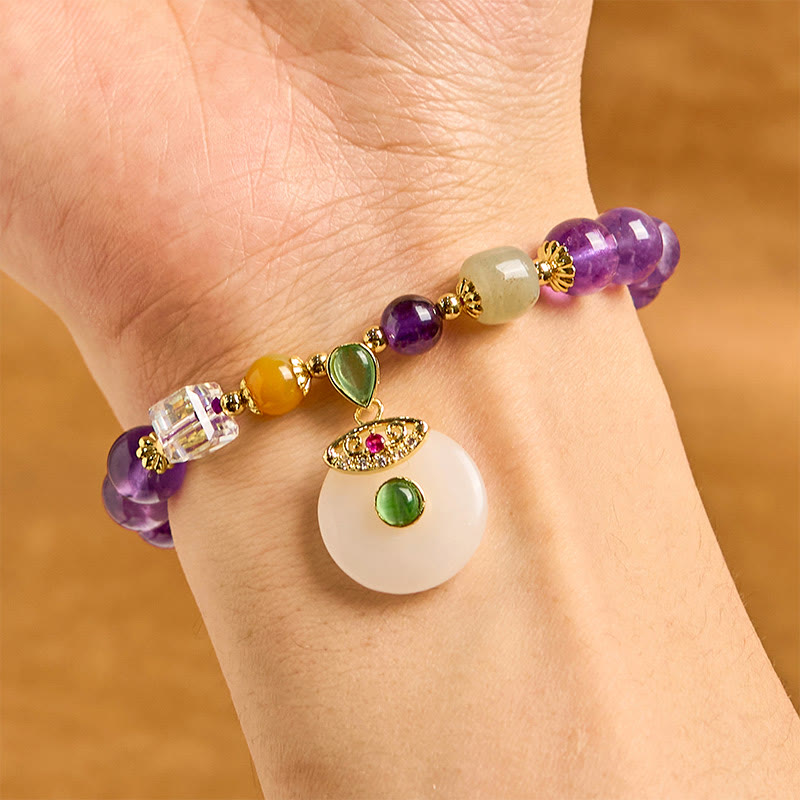 Foviel Natürliche Amethyst Frieden Schnalle Charme Spirituelle Armband