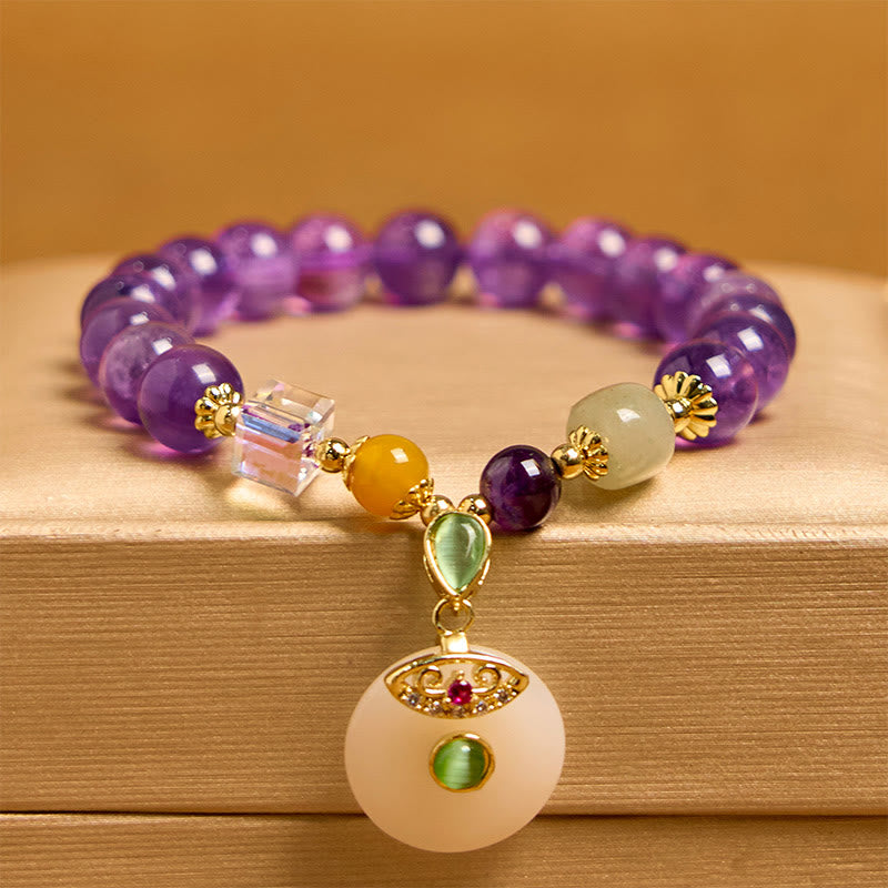 Foviel Natürliche Amethyst Frieden Schnalle Charme Spirituelle Armband