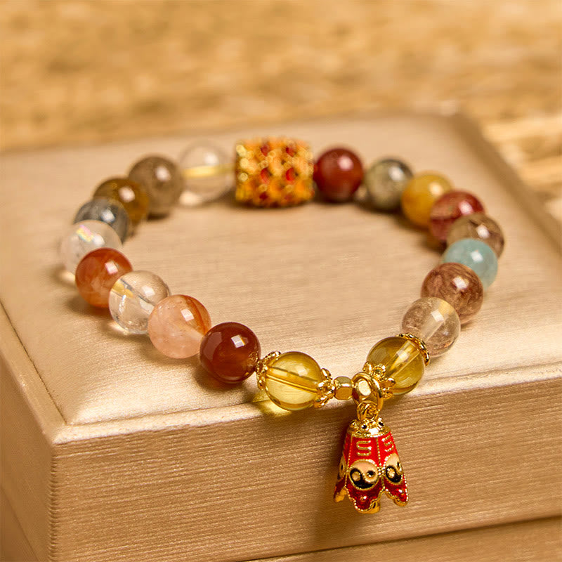 Foviel Natural Colorful Rutilated Quartz Yin Yang Protection Bracelet