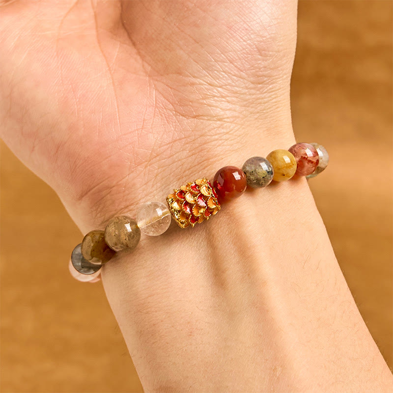 Foviel Natural Colorful Rutilated Quartz Yin Yang Protection Bracelet
