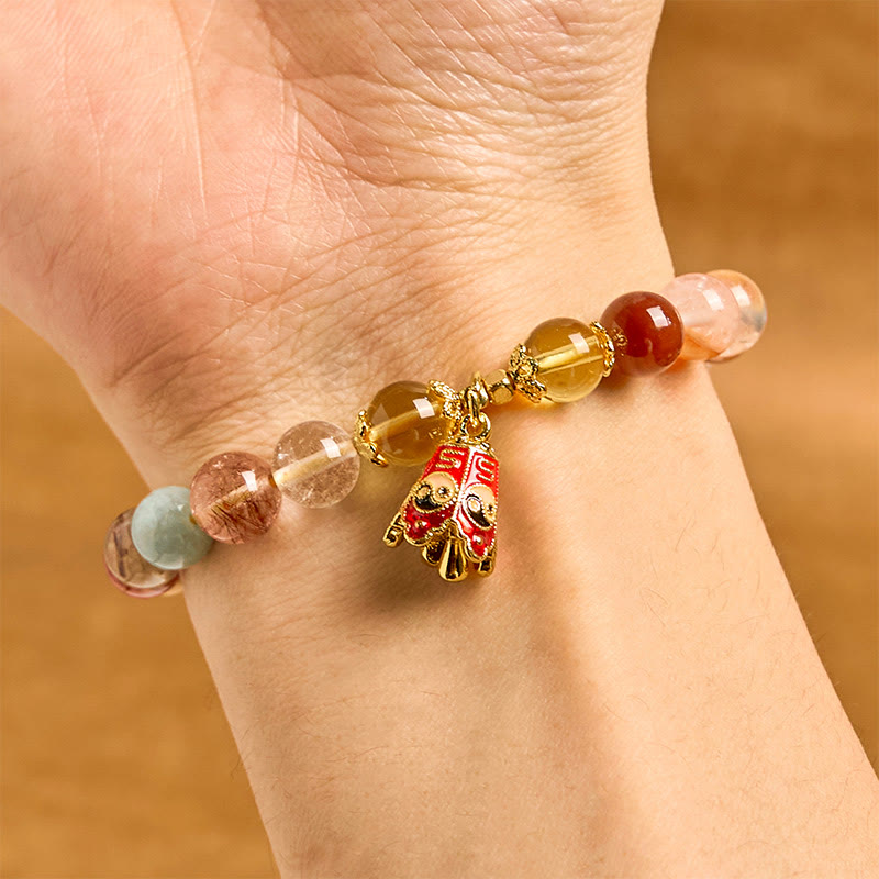 Foviel Natural Colorful Rutilated Quartz Yin Yang Protection Bracelet
