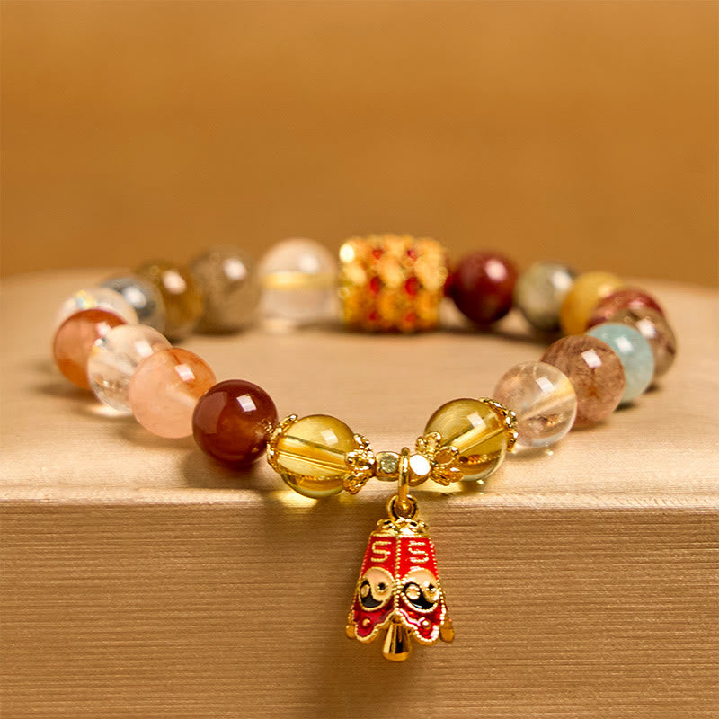 Foviel Natural Colorful Rutilated Quartz Yin Yang Protection Bracelet