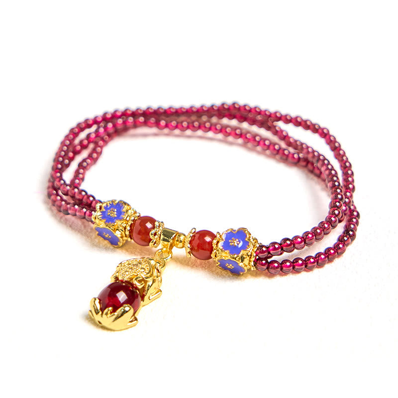 Foviel Natürliche 3mm Granatperlen PiXiu Blume Reinigung Mehrschicht-Armband