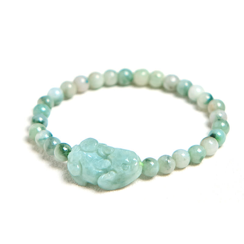 Foviel Natural Green Jade PiXiu Carved Luck Bracelet