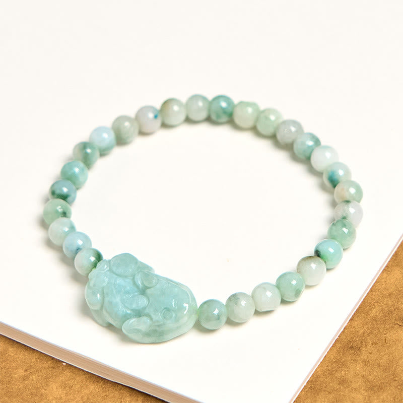 Foviel Natural Green Jade PiXiu Carved Luck Bracelet